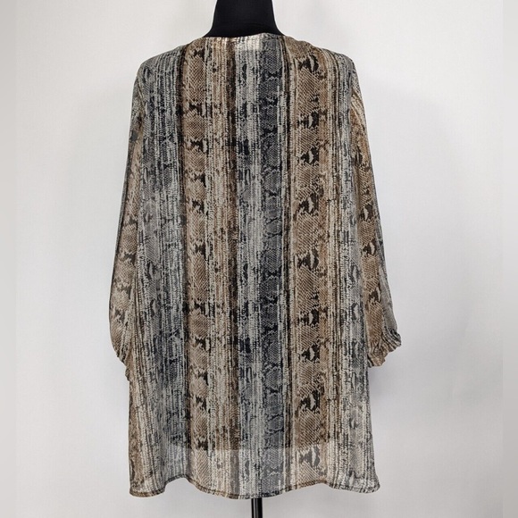 LIz Claiborne Chiffon V-Neck Long Sleeve Striped Tunic Top - Picture 2 of 11